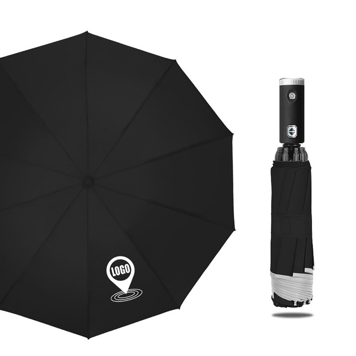Folding Umbrella Reflective Strip LED Flashlight Handle 3