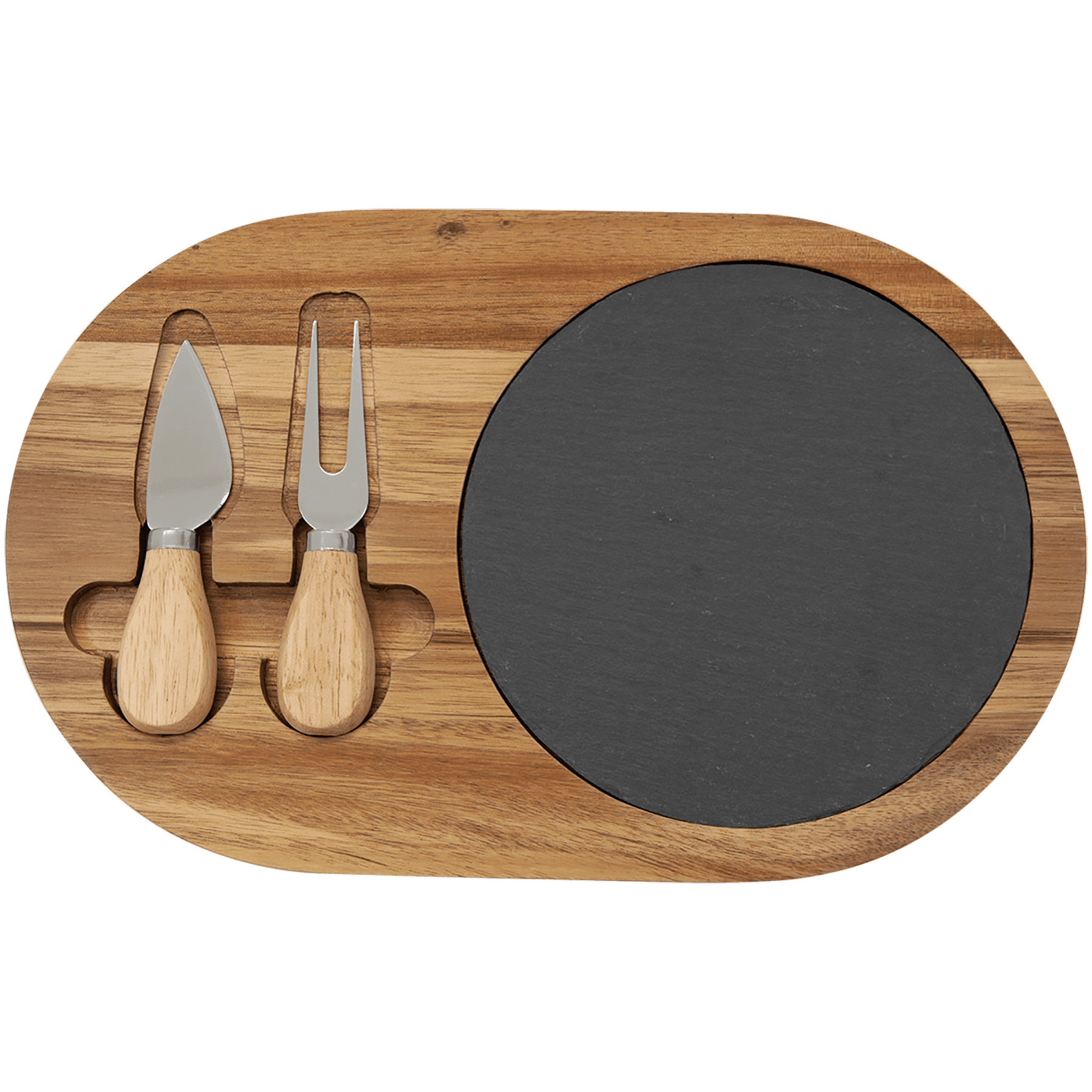 Acacia Wood/Slate Oval Cheese Set with Two Tools 3