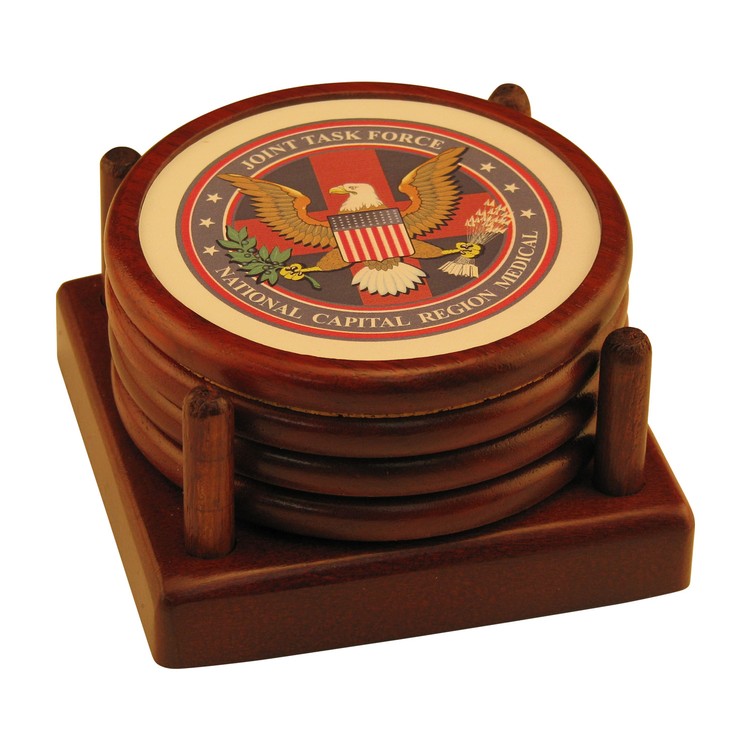 Round Wood 4 Coaster Set 19