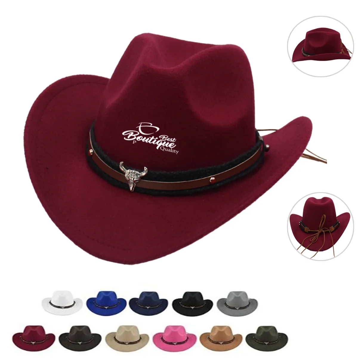 Unisex Classic Western Cowboy Men Felt Wide Brim Hats 4