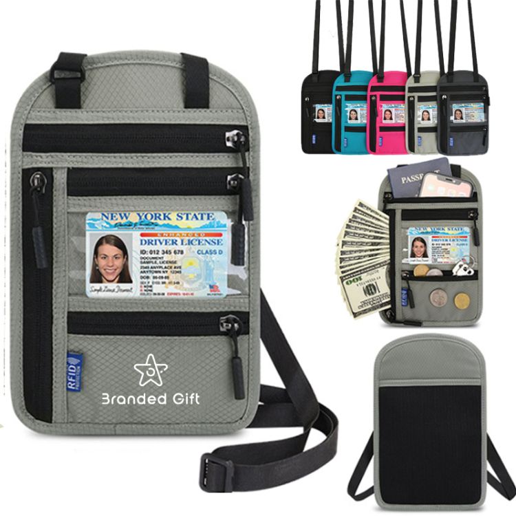 Passport Holder Neck Pouch Travel Wallet, custom luggage tag with logo imprint 2