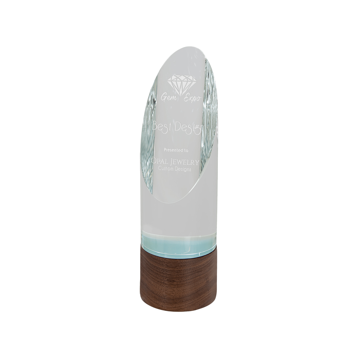 9" Cylinder Sierra Glass Award with Walnut Base 1