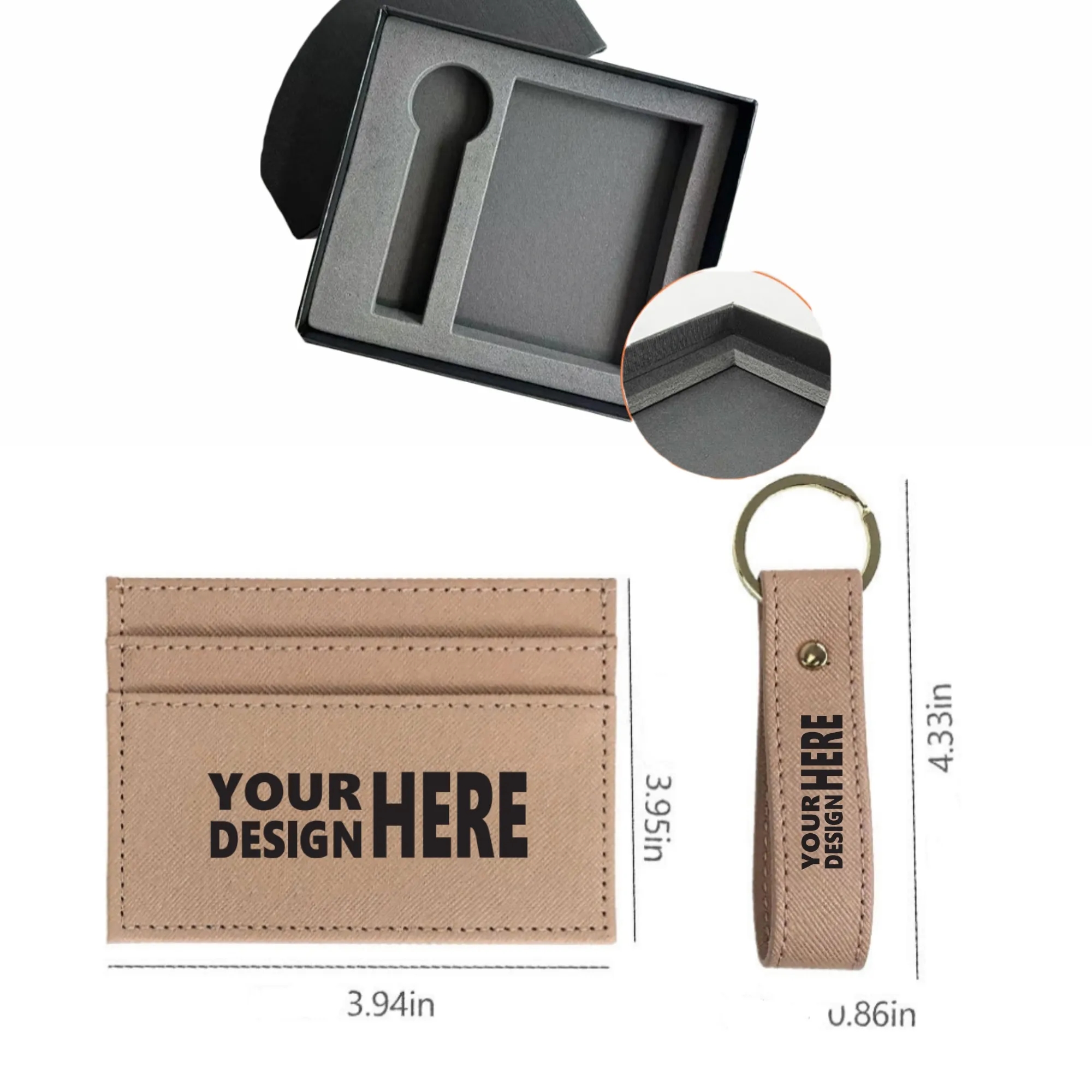 PU Leather Crosshatch Card Keychain Set 4