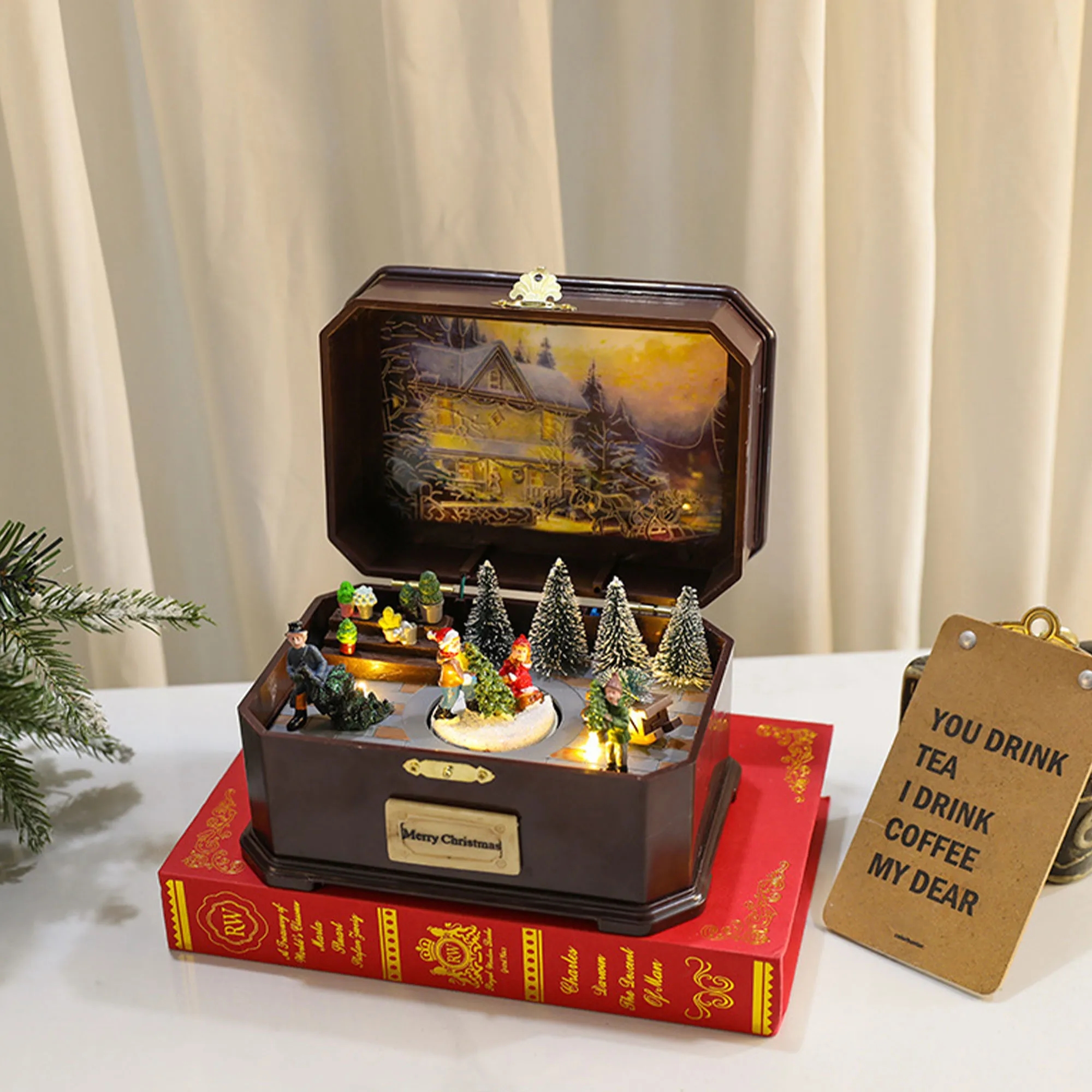 Rotating Glowing Christmas Music Box Dual Power 6