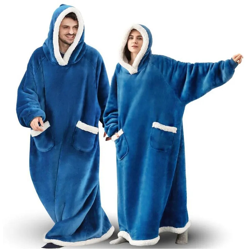 Winter Long Wearable Fleece Hooded Blanket With Pocket 5