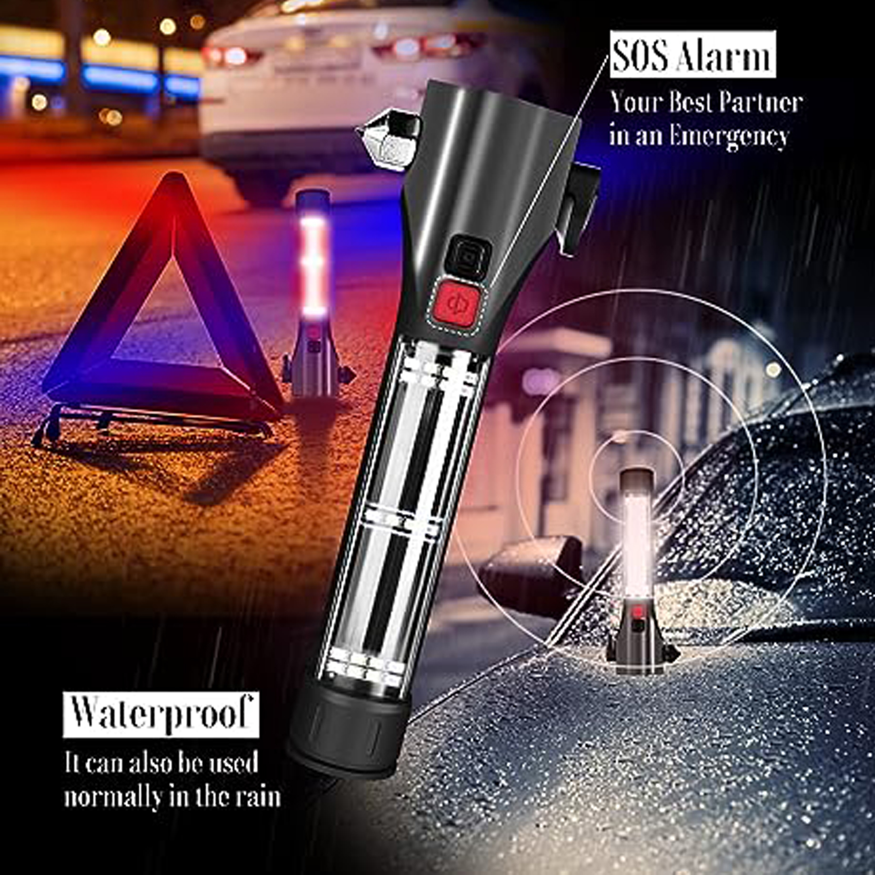 Solar Car Emergency Kit: Hammer, Flashlight, Seatbelt Cutter 4