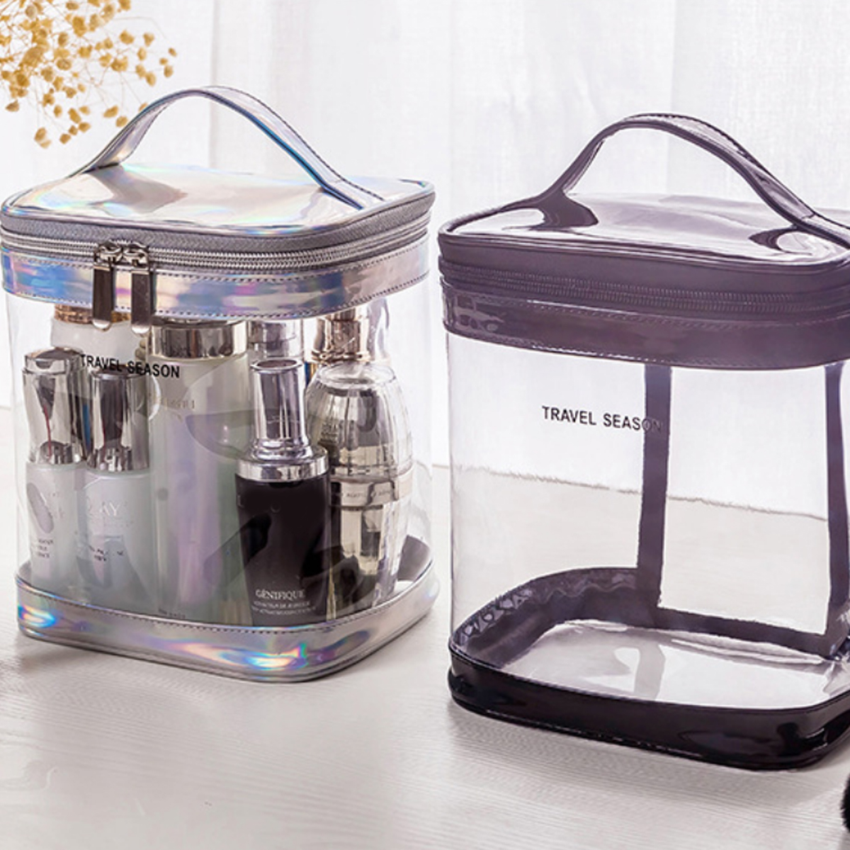 Holographic Transparent PVC Cosmetic Bag with Zipper Handle 1