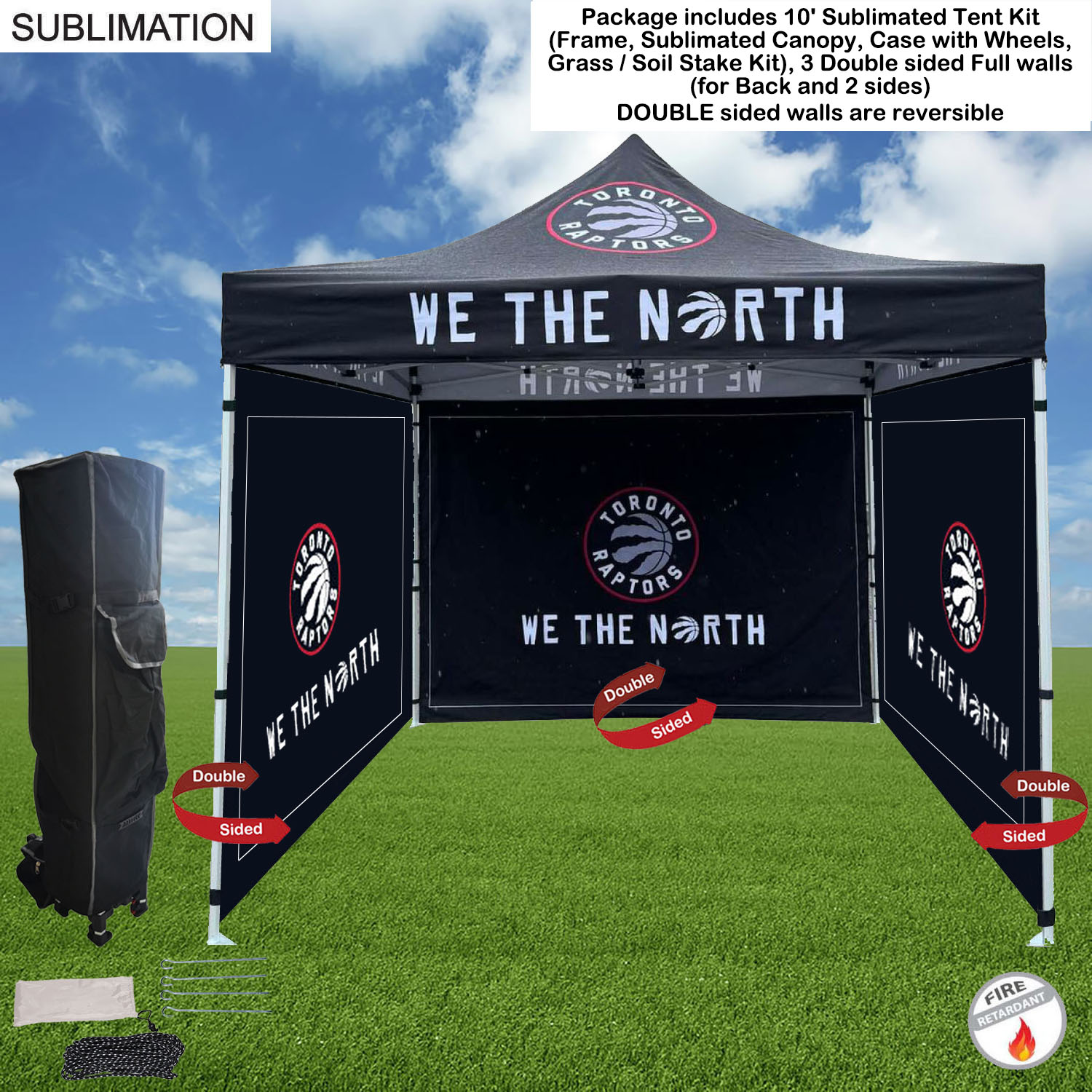 Full Privacy Tent Package, 10' Sublimated Tent kit, 3 DOUBLE sided Full walls for back and 2 sides 13
