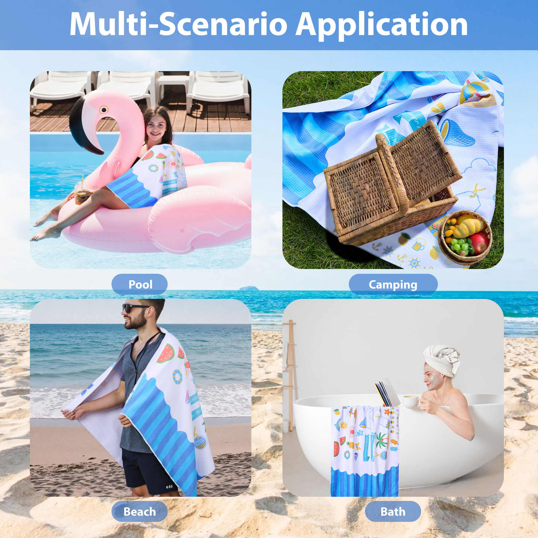 390GSM Sublimated Waffle Beach Towel 13