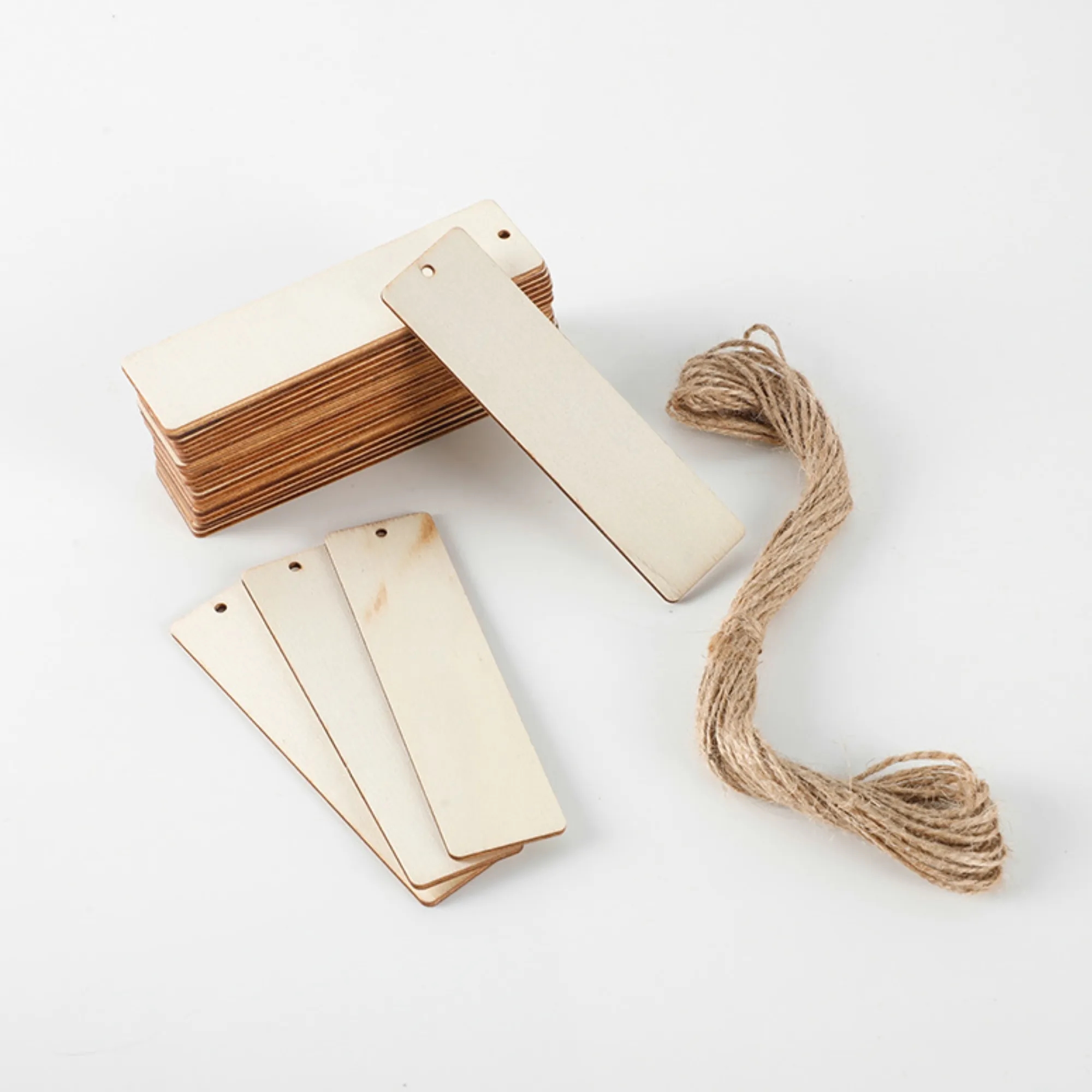 Wood Bookmarks DIY Tags Blank Wooden Chips With Hemp Ropes 4