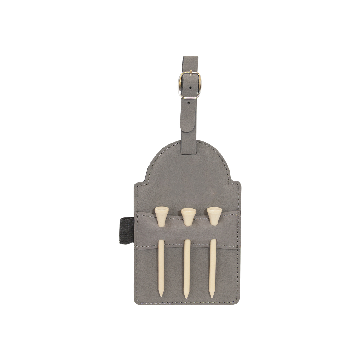 3" x 5" Gray Leatherette Golf Bag Tag w/ 3 Wooden Tees 2