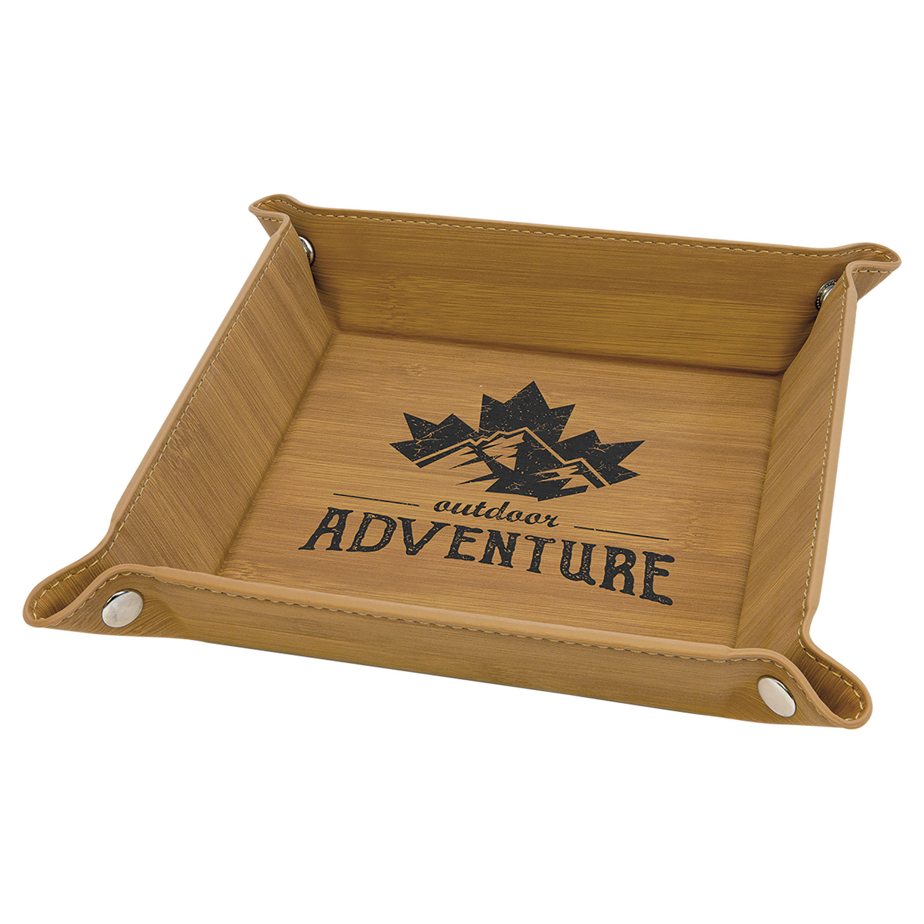 6" x 6" Bamboo Leatherette Snap Up Tray with Silver Snaps 2