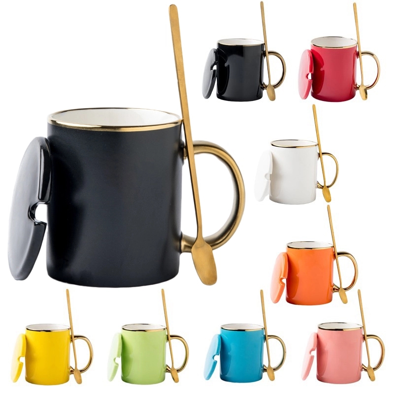 12 oz. Advertising Ceramic Coffee Mugs with Lid and Spoon 3