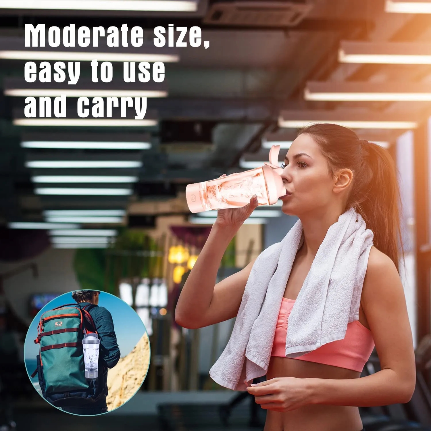 16oz Rechargeable Protein Shaker Bottle with Light 2
