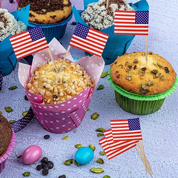 Small Toothpick Mini Stick Cupcake Toppers Flag 10