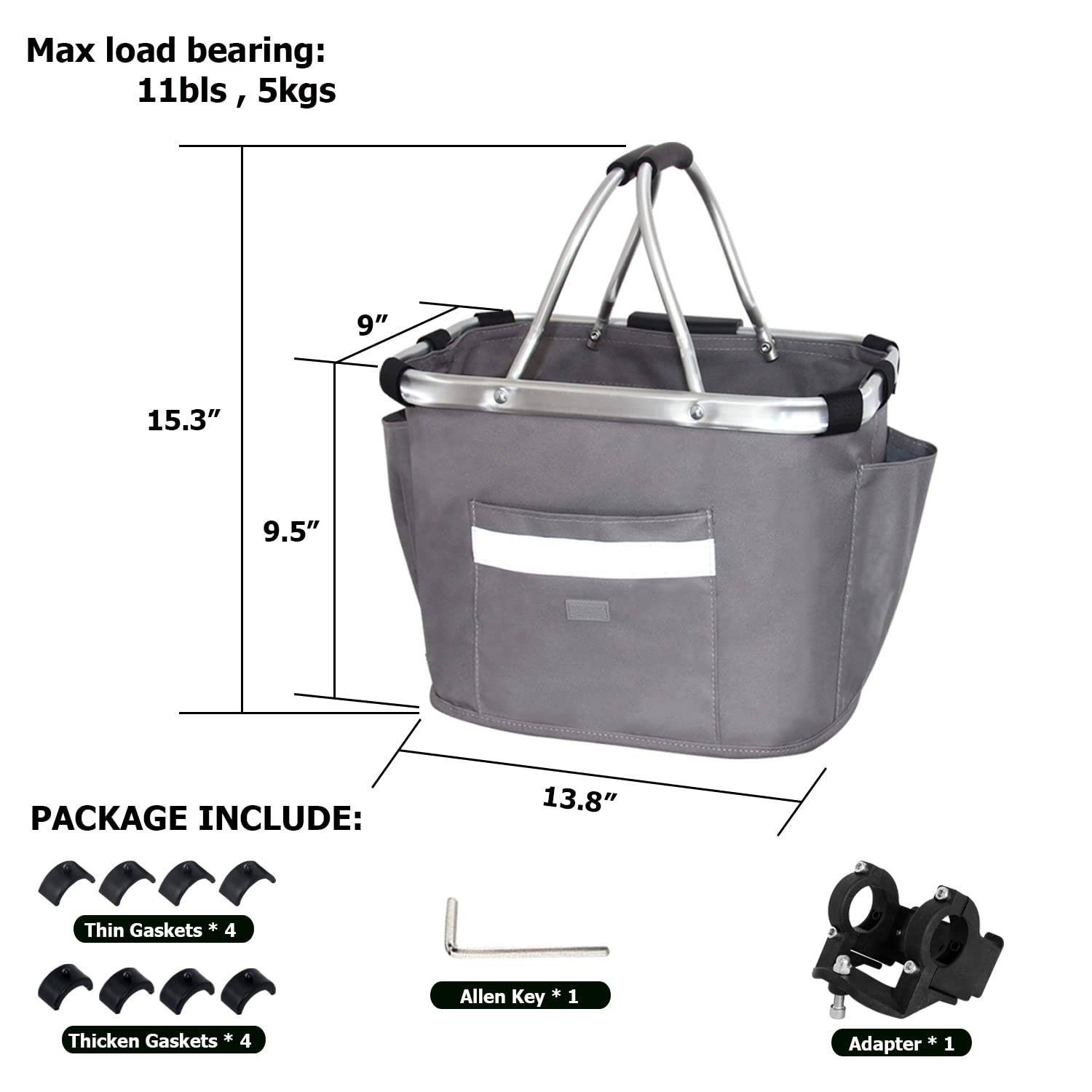 Foldable Detachable Oxford Bicycle Basket w/ Aluminum Handle 3