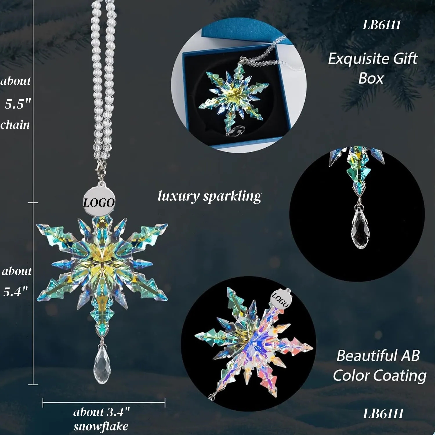 Snowflake Crystal Hanging Ornament Suncatcher Garland 3