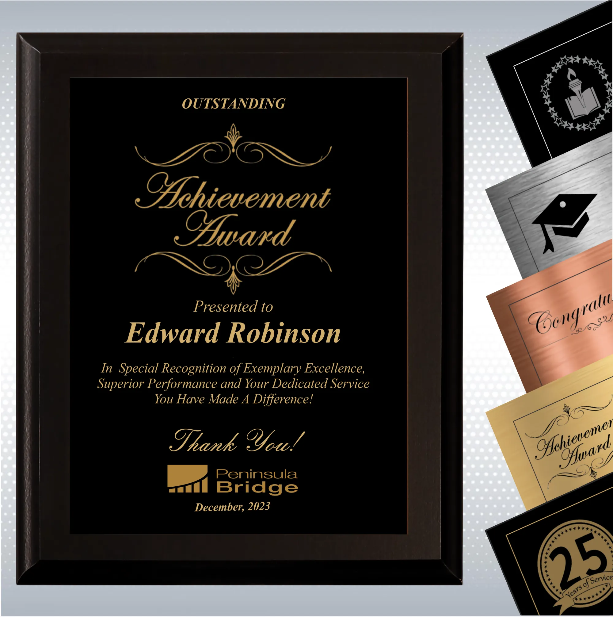 Black Matte Excellence Plaque , Employee Recognition Award 2