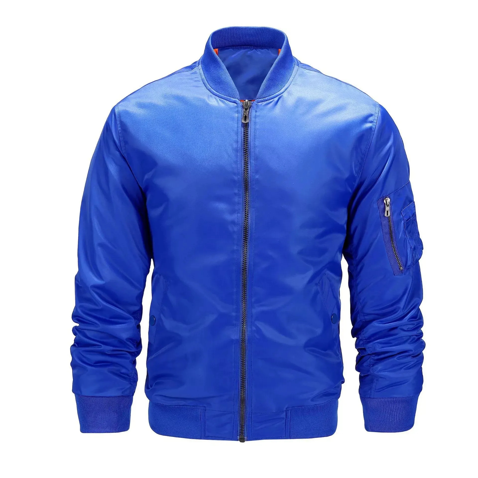 Men's Satin Jacket Black Zip-up Rib Collar Winter Style 2