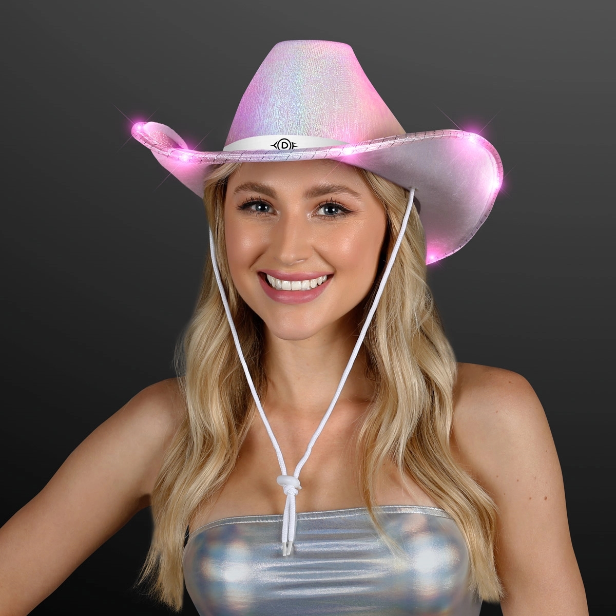 Light Up Iridescent Cowgirl Hat with White Band 8