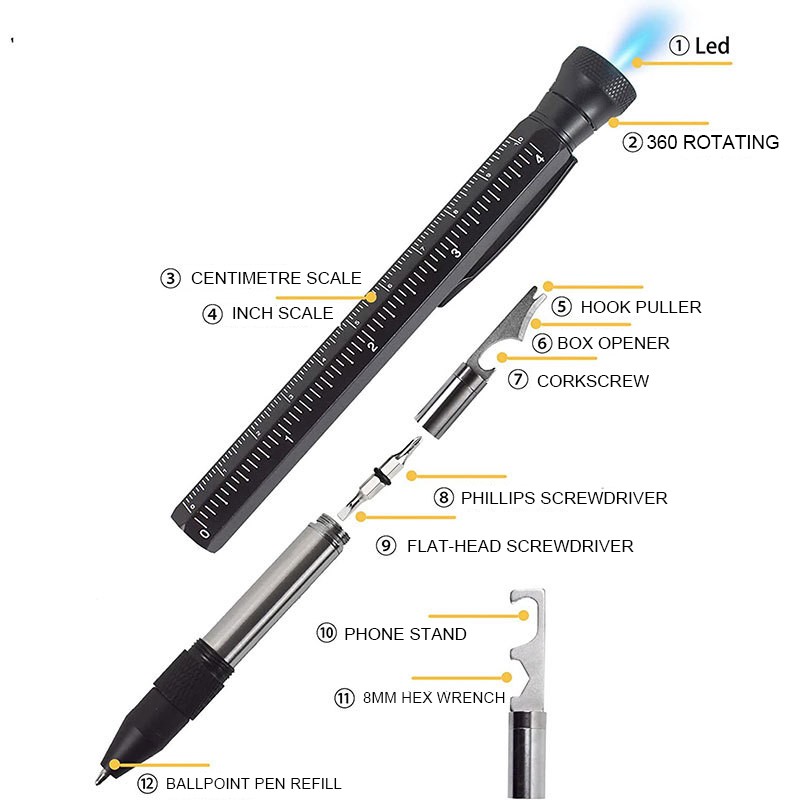 9 in 1 metal Multitool LED Light Pen 1
