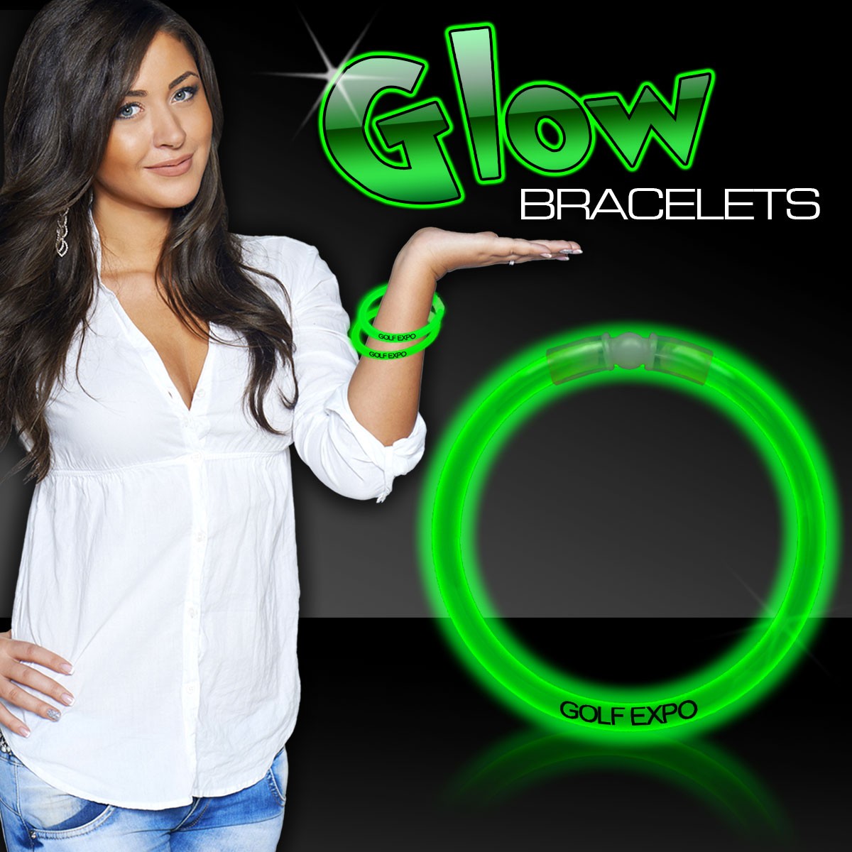 Green 8" Single Color Superior Light Up Glow Bracelet(Hot Stamp)