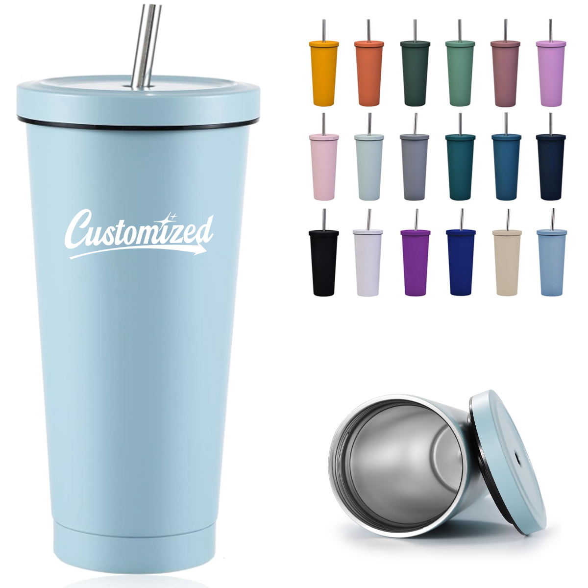 32Oz. Matte Stainless Steel Tumbler with Lid and Straw 1