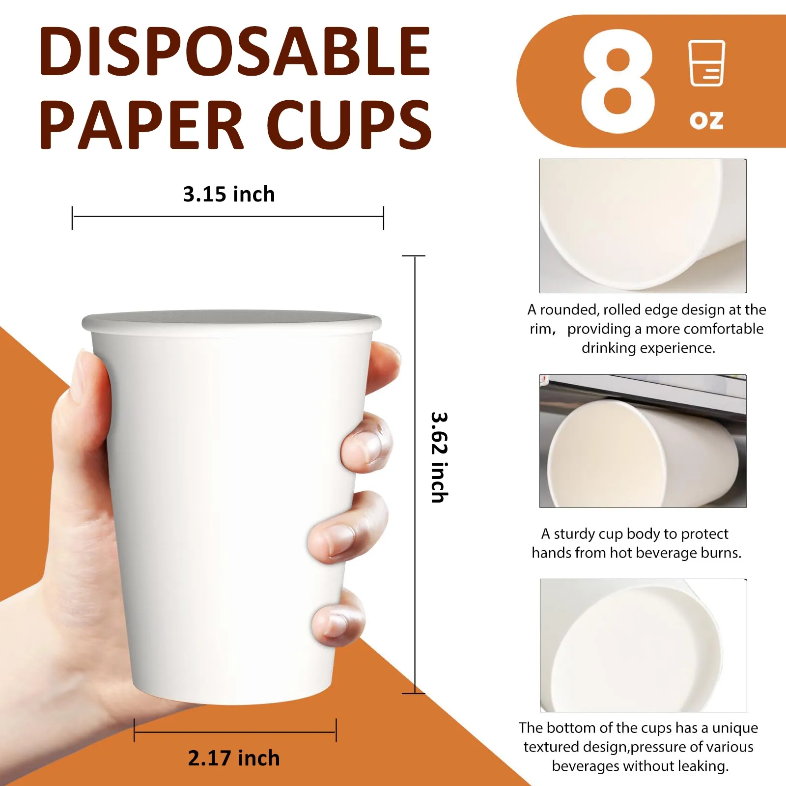 White Disposable Paper Coffee Cup Hot Cold Beverage Drinking 8