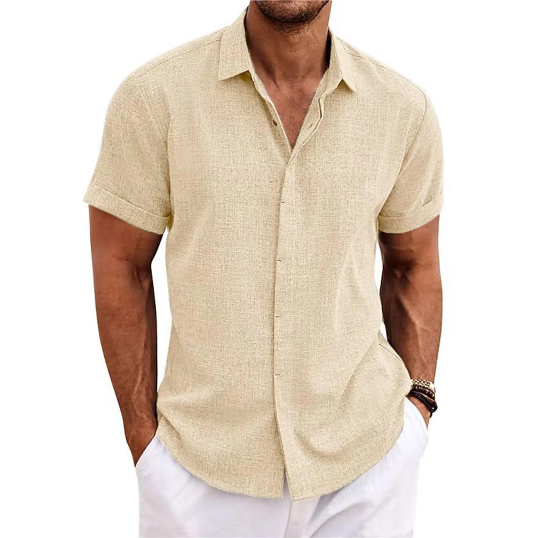 Men's Linen Short Sleeve Casual Shirts 11