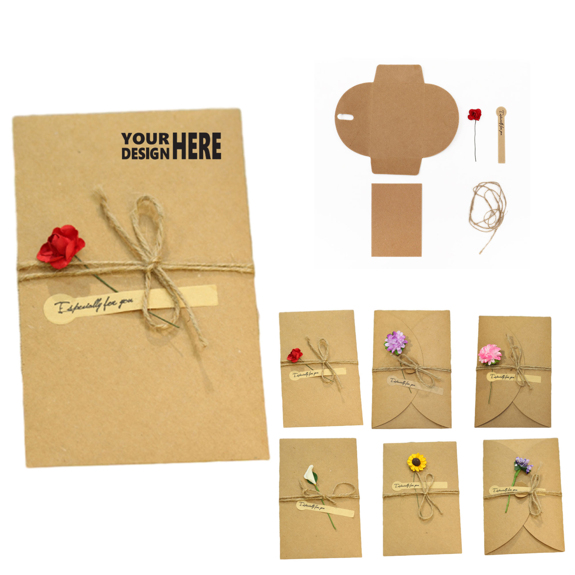 Vintage Kraft Paper Handmade Dried Flower Greeting Card 1