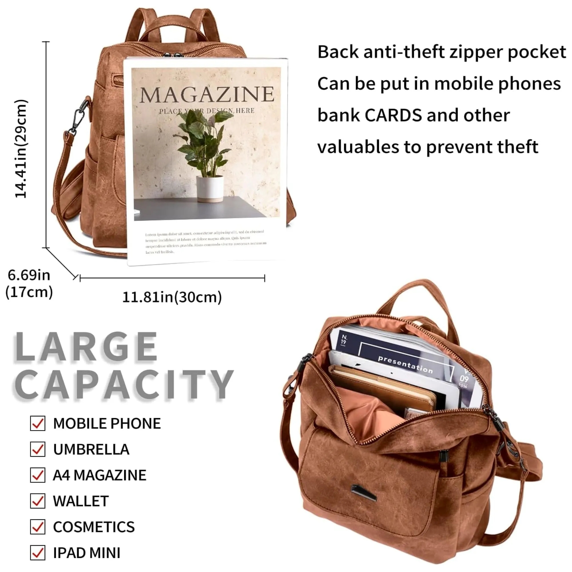 Large Capacity PU Leather Women's Backpack 2