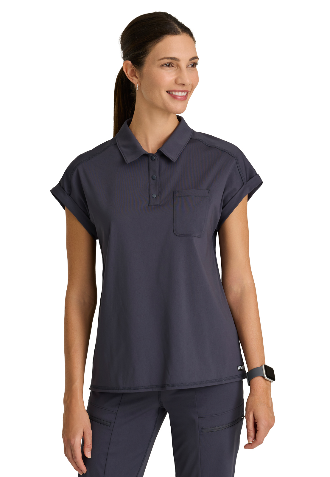 Grey's Anatomy Knit Stretch - Women's One-Pocket Snap Placket Renew Scrub Top 7