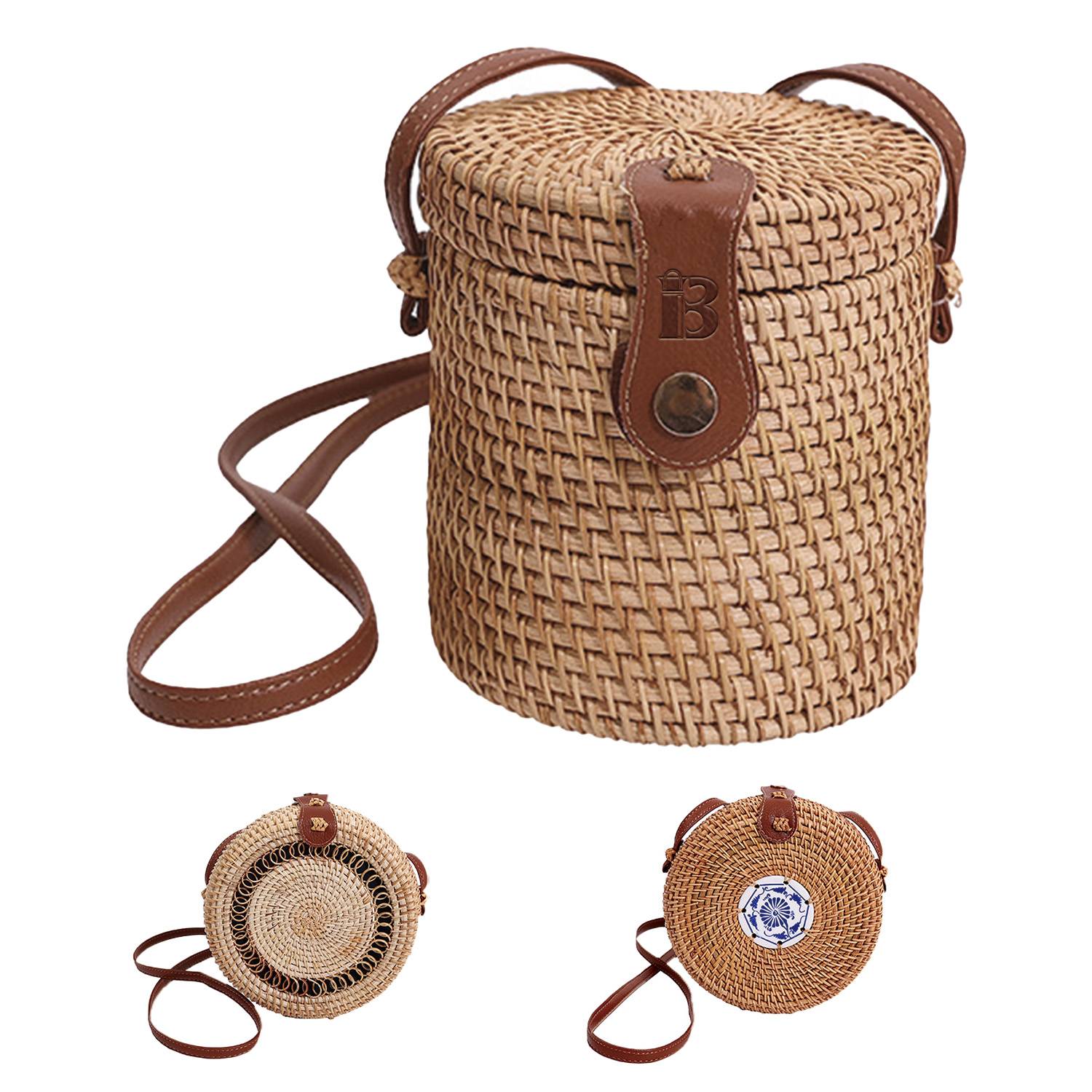 Fashion Rattan Woven Bucket Crossbody Bag 2