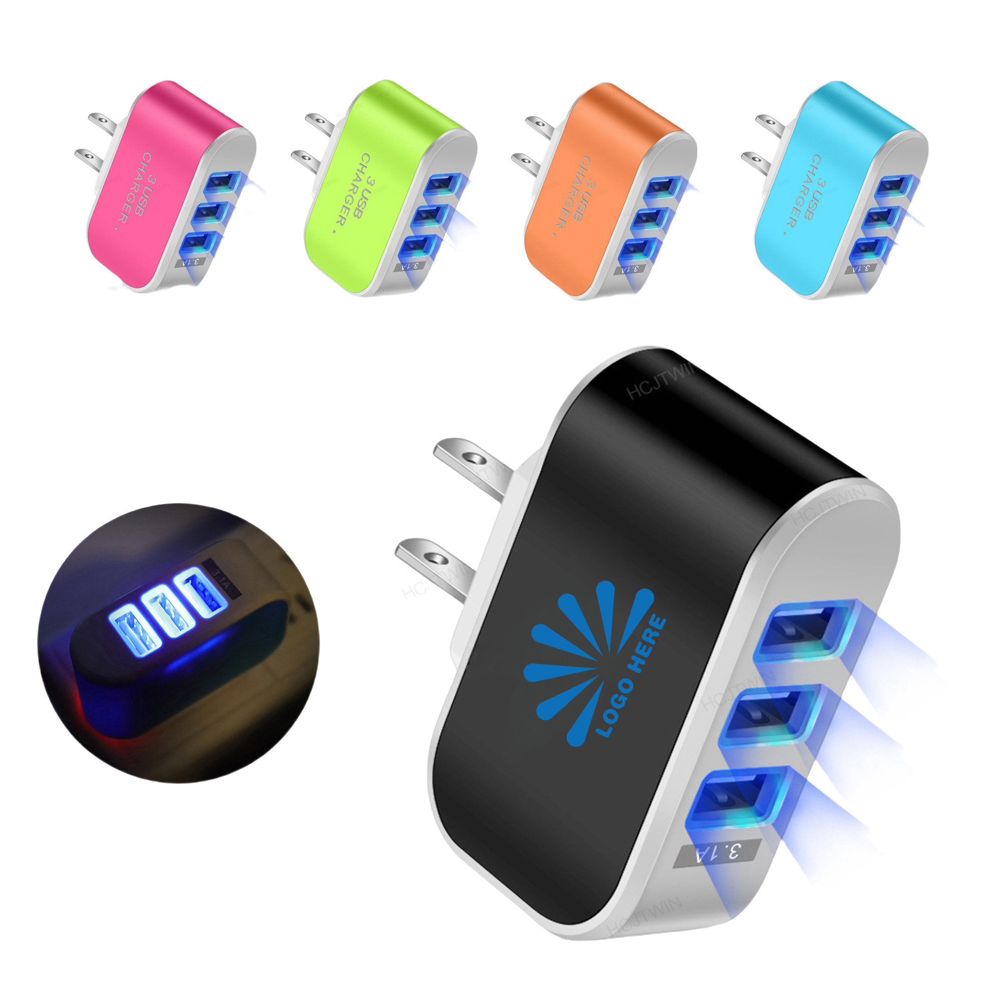 Plastic 3-Port Usb Charger Block MOQ100 1