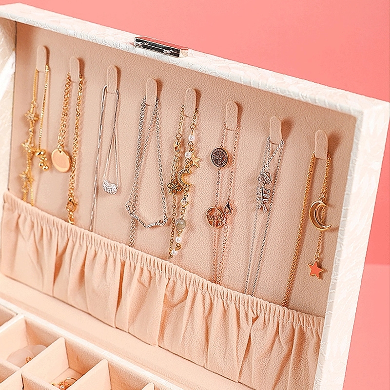 2-Layer PU Jewelry Organizer Box with Lock & Mirror / Hook 4