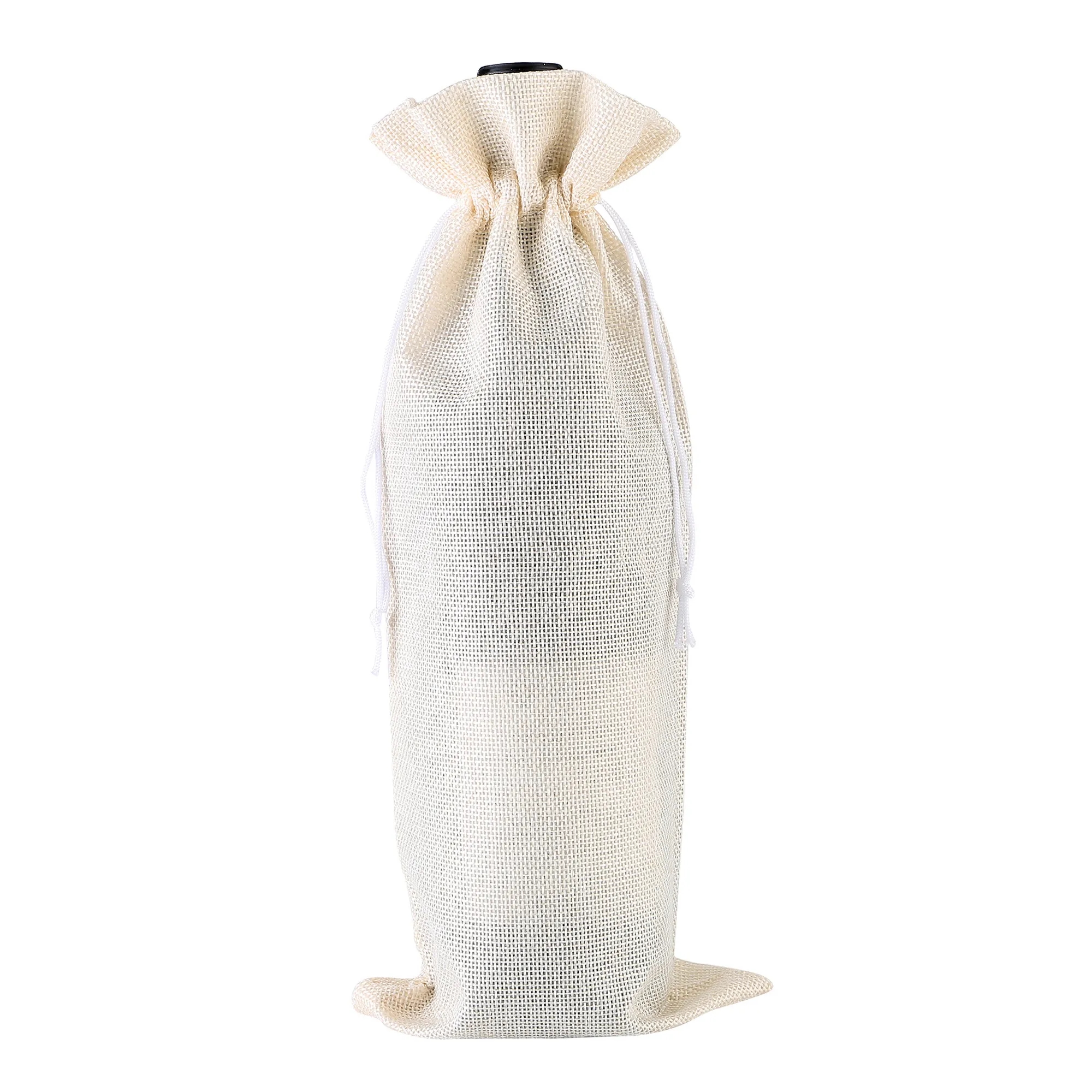 MOQ50 Burlap Drawstring Wine Bottle Gift Bags 5