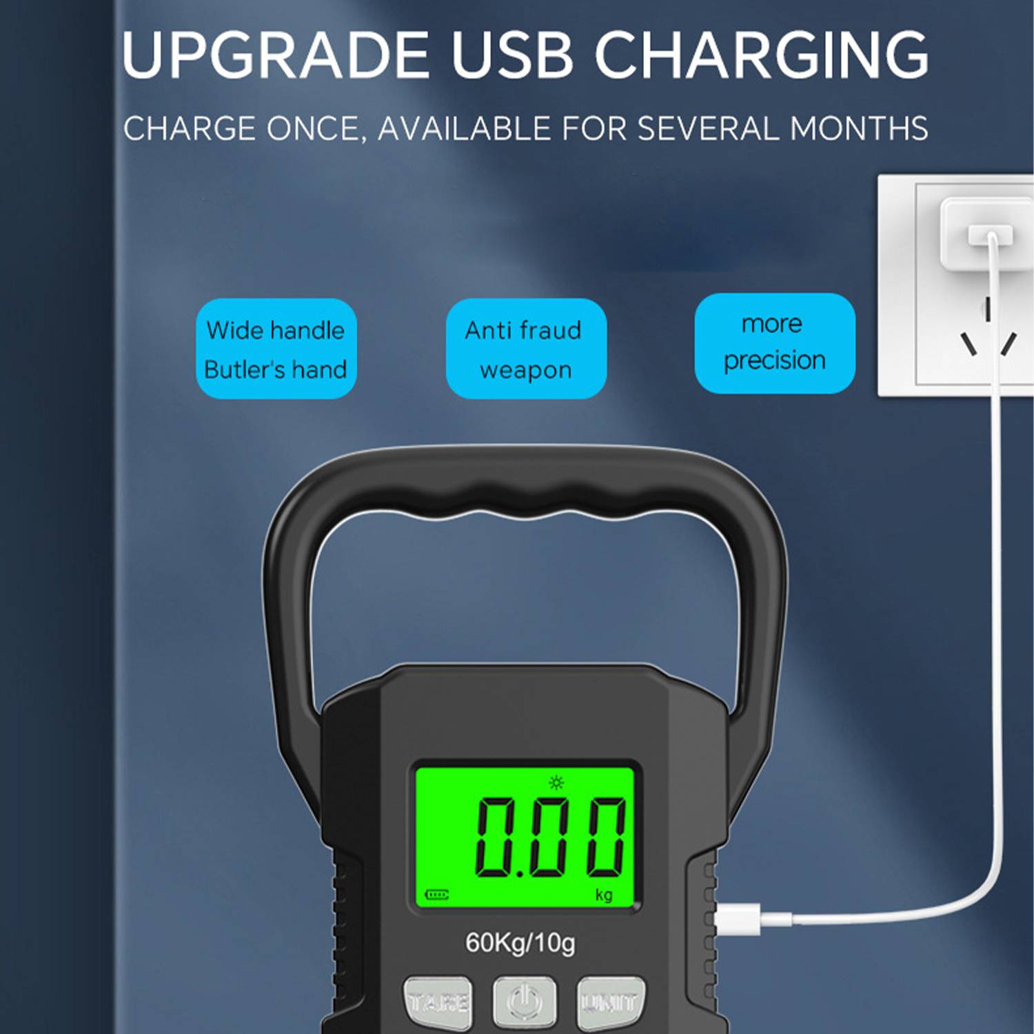 Digital Hanging Scale 132lb/60kg Fishing Luggage Weighing 4