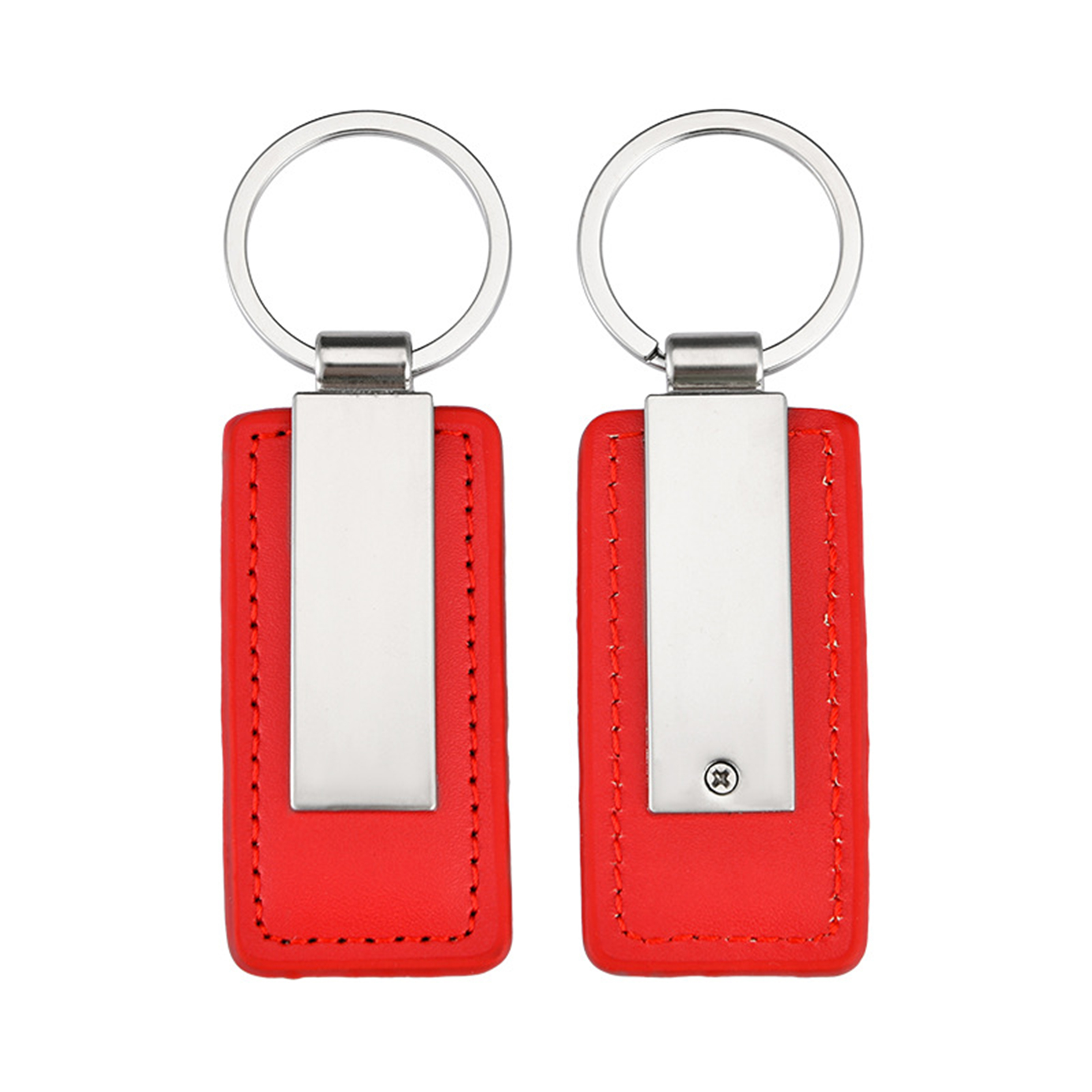 Rectangular Metal Keychain With Leather Accent 2