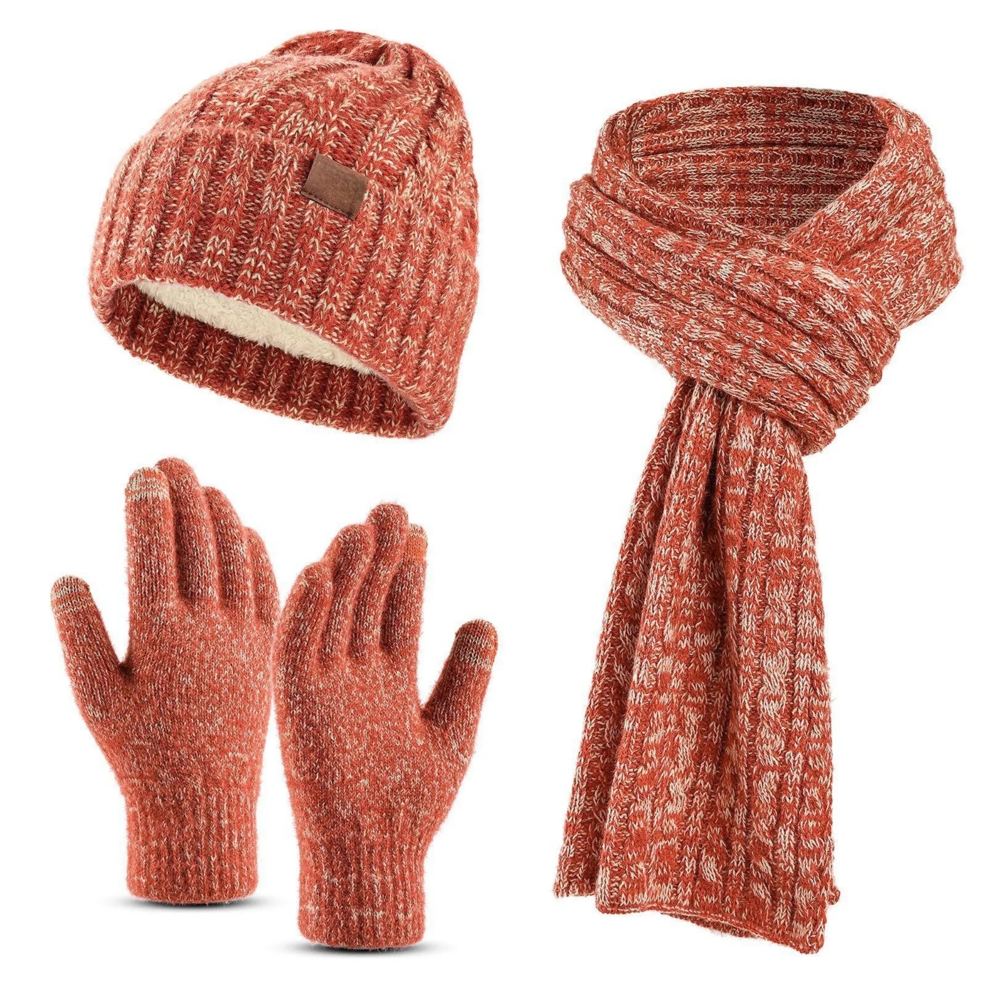 Winter Knit Warm Hat Long Scarf Touch Screen Gloves Set 2