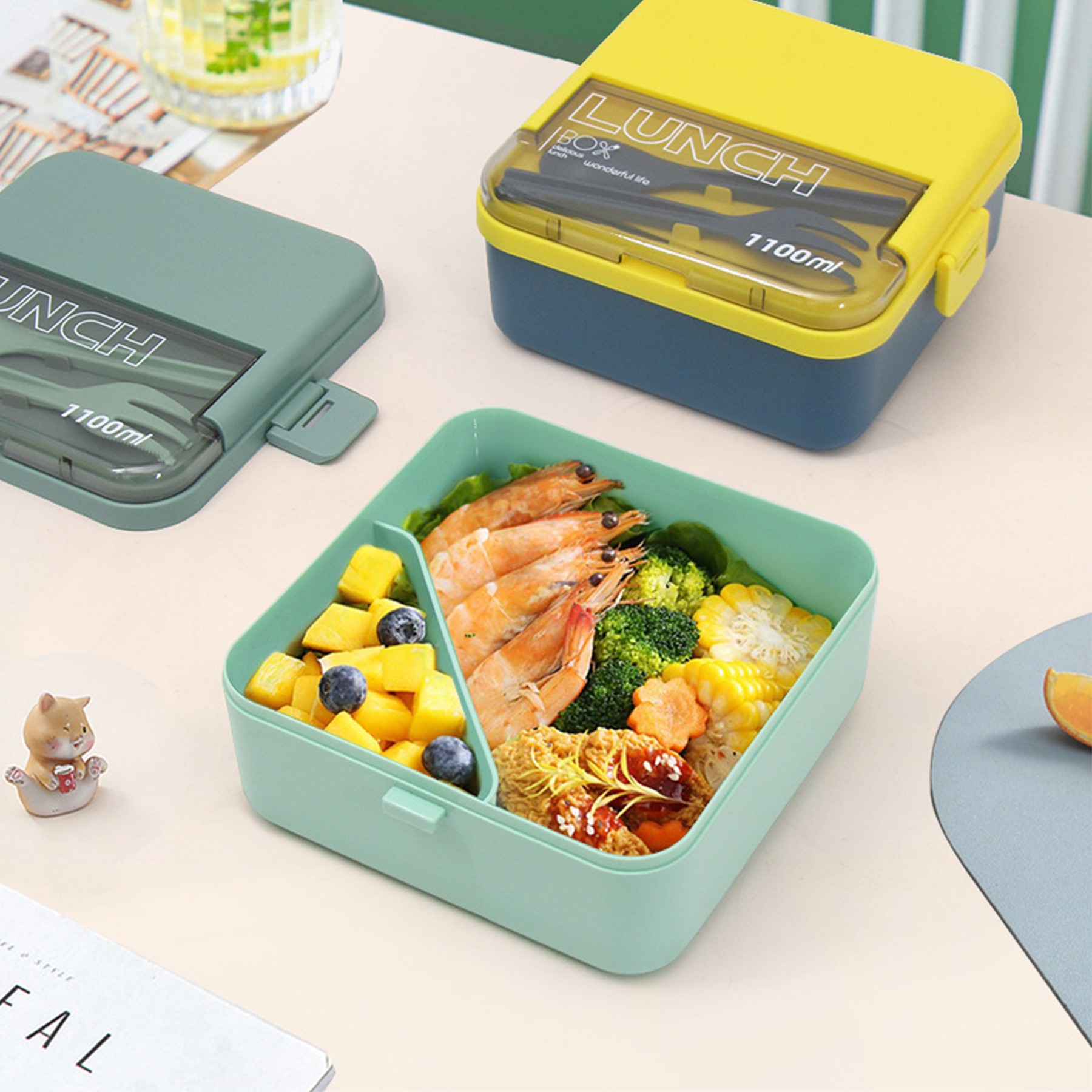 Portable Square Lunch Box With Cutlery 3