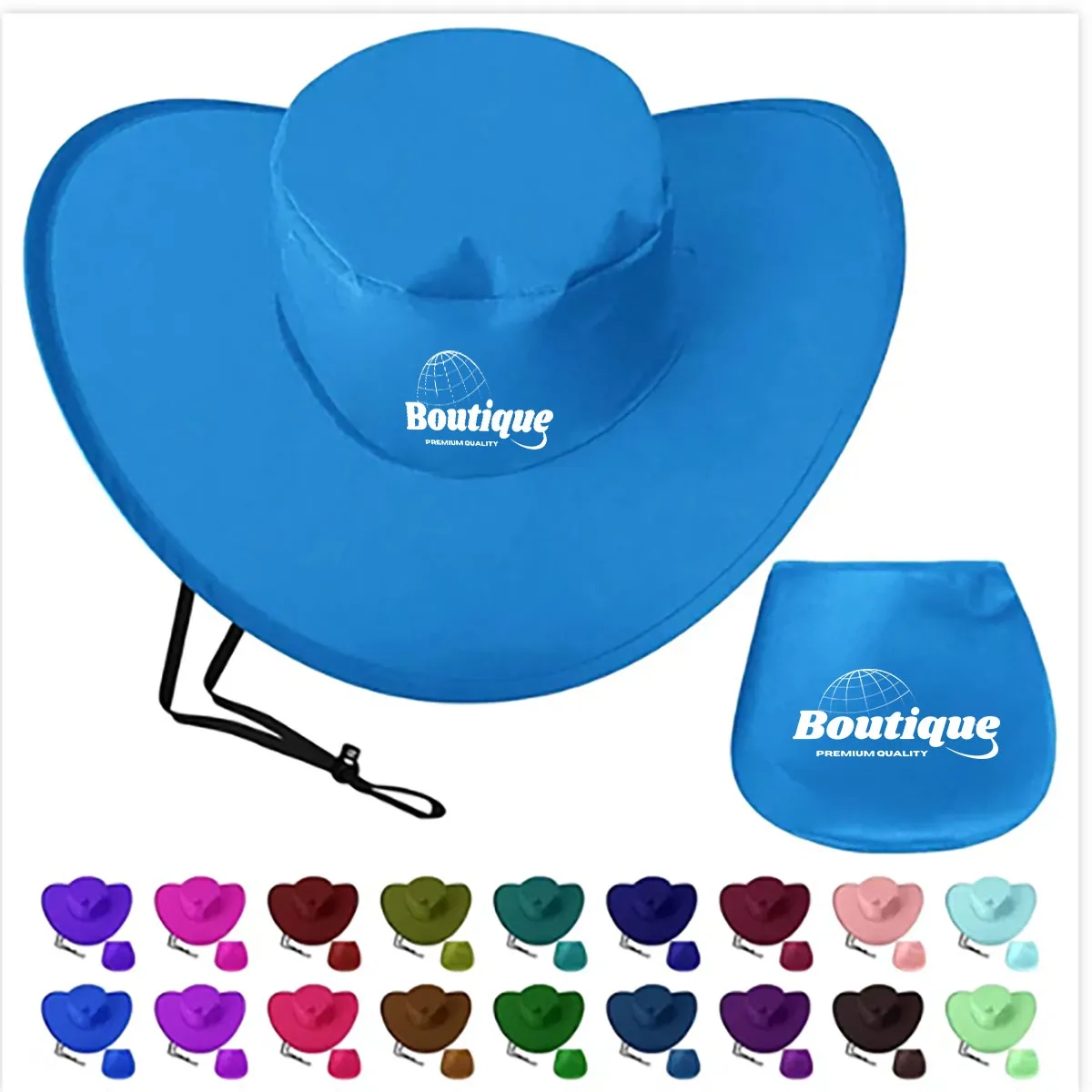 Folding Cowboy Hat with Pouch Polyester One Size Bucket Cap 3