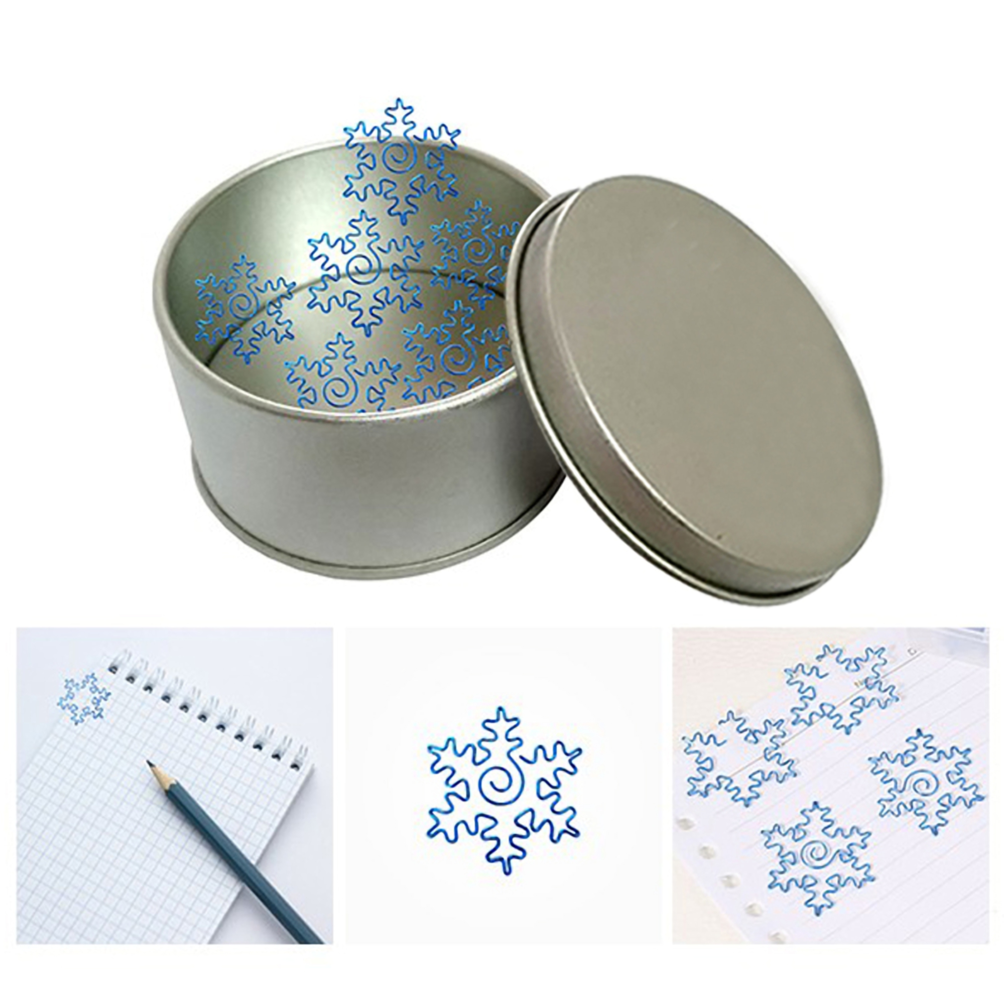 Snowflake Paper Clips w/Tin Container 2