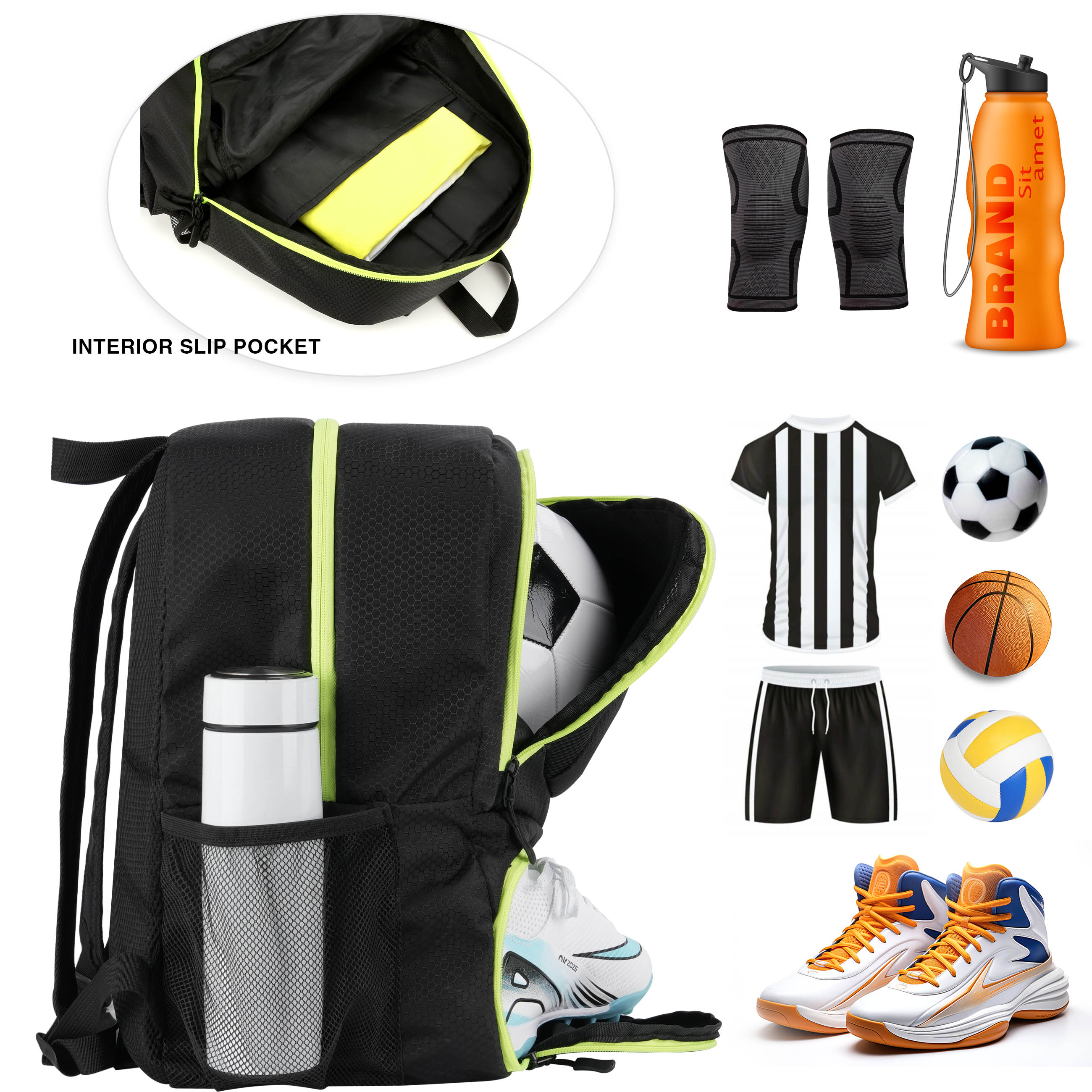 Water-Resistant Soccer Basketball Backpack With Ball And Shoes Compartment 3