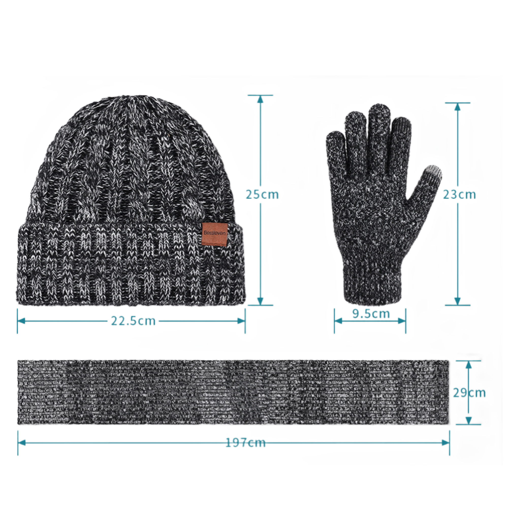 Winter Knit Warm Hat Touch Screen Gloves Set 3