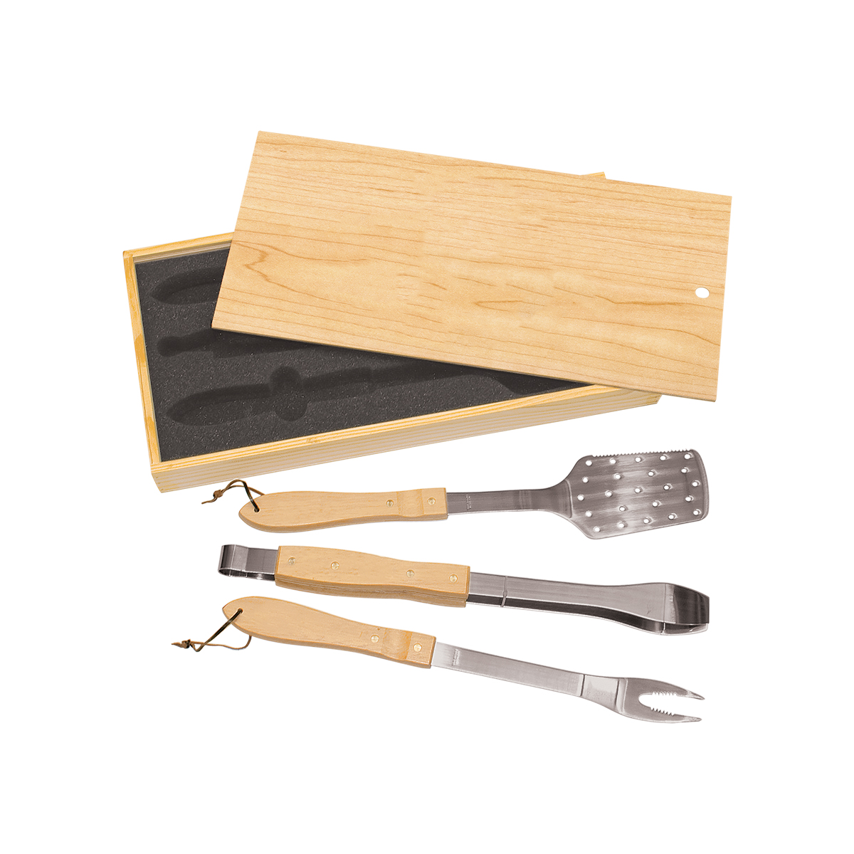3-Piece BBQ Set in Wooden Pine Box 2