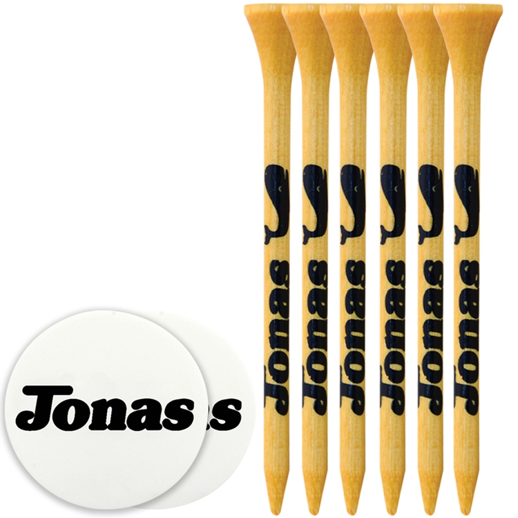 6 Bamboo Golf Tees 3 1/4", 2 Ball Markers