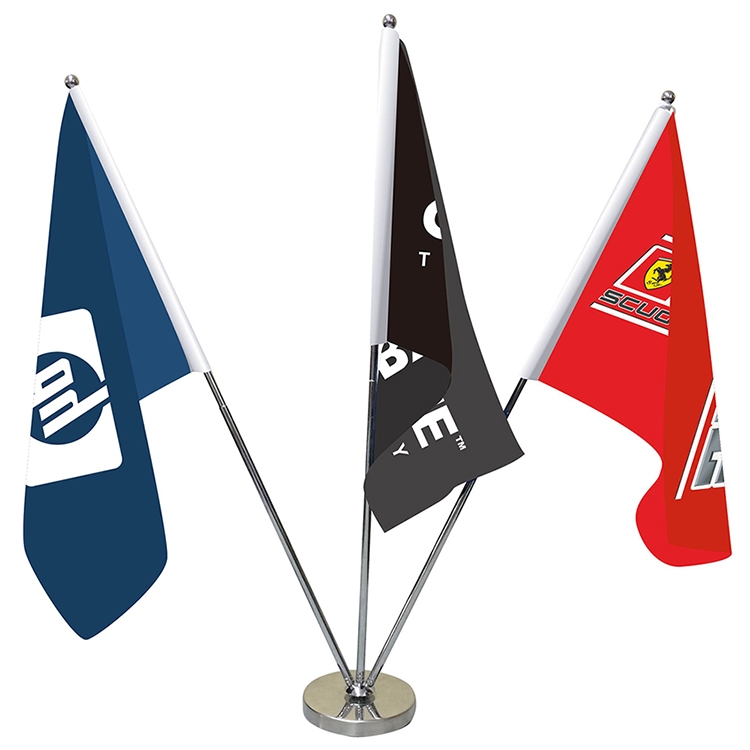 11.4-20" Metal Telescopic Flagpole with Three Double Sided Flags 3