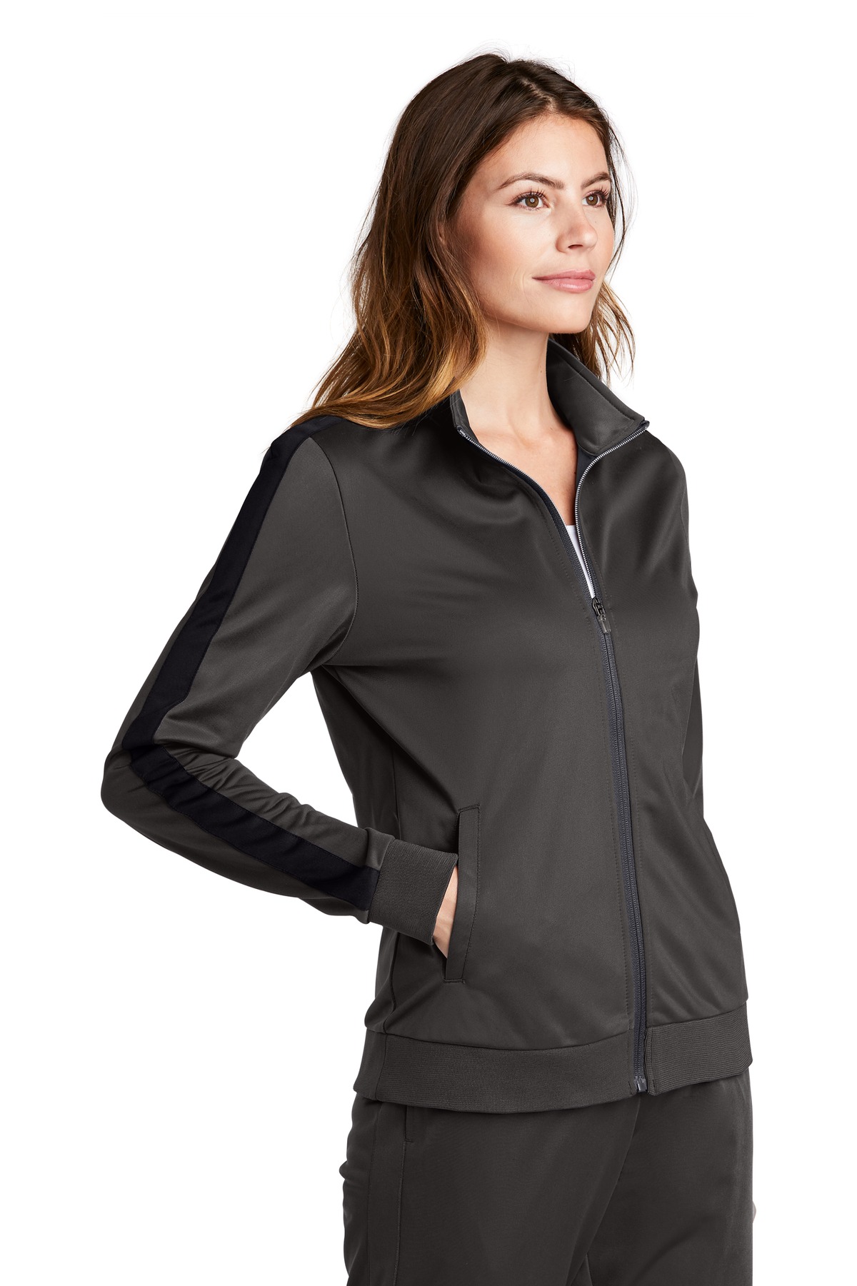 Sport-Tek Women's Tricot Sleeve Stripe Track Jacket. LST94 15
