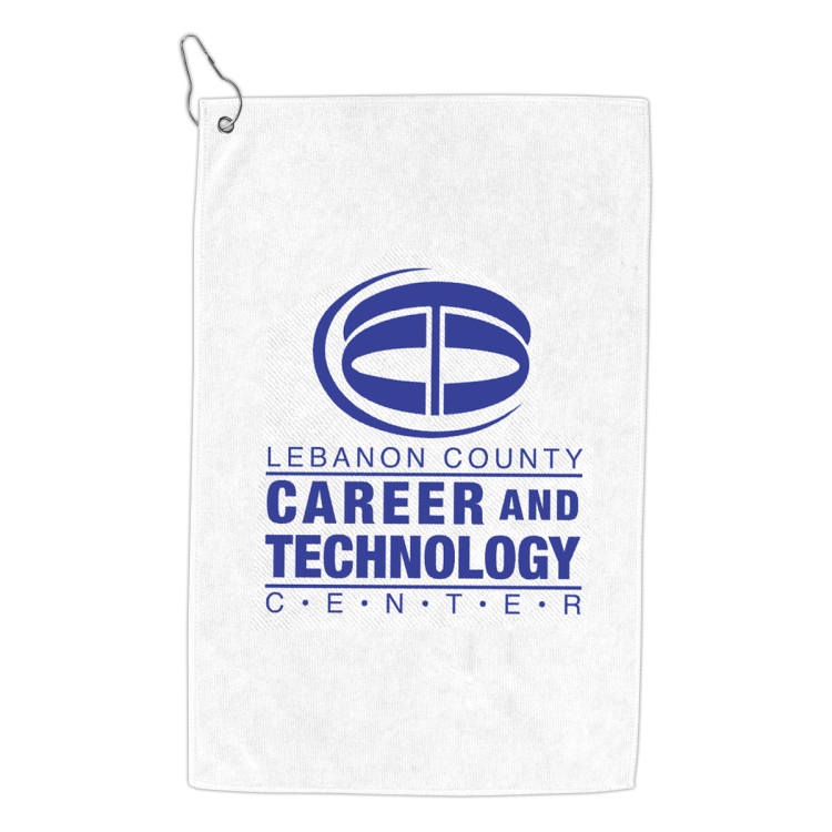 "THE IRON" Recycled RPET 300 GSM Heavy Duty Microfiber Golf Towel with Metal Grommet and Clip - 12" 17