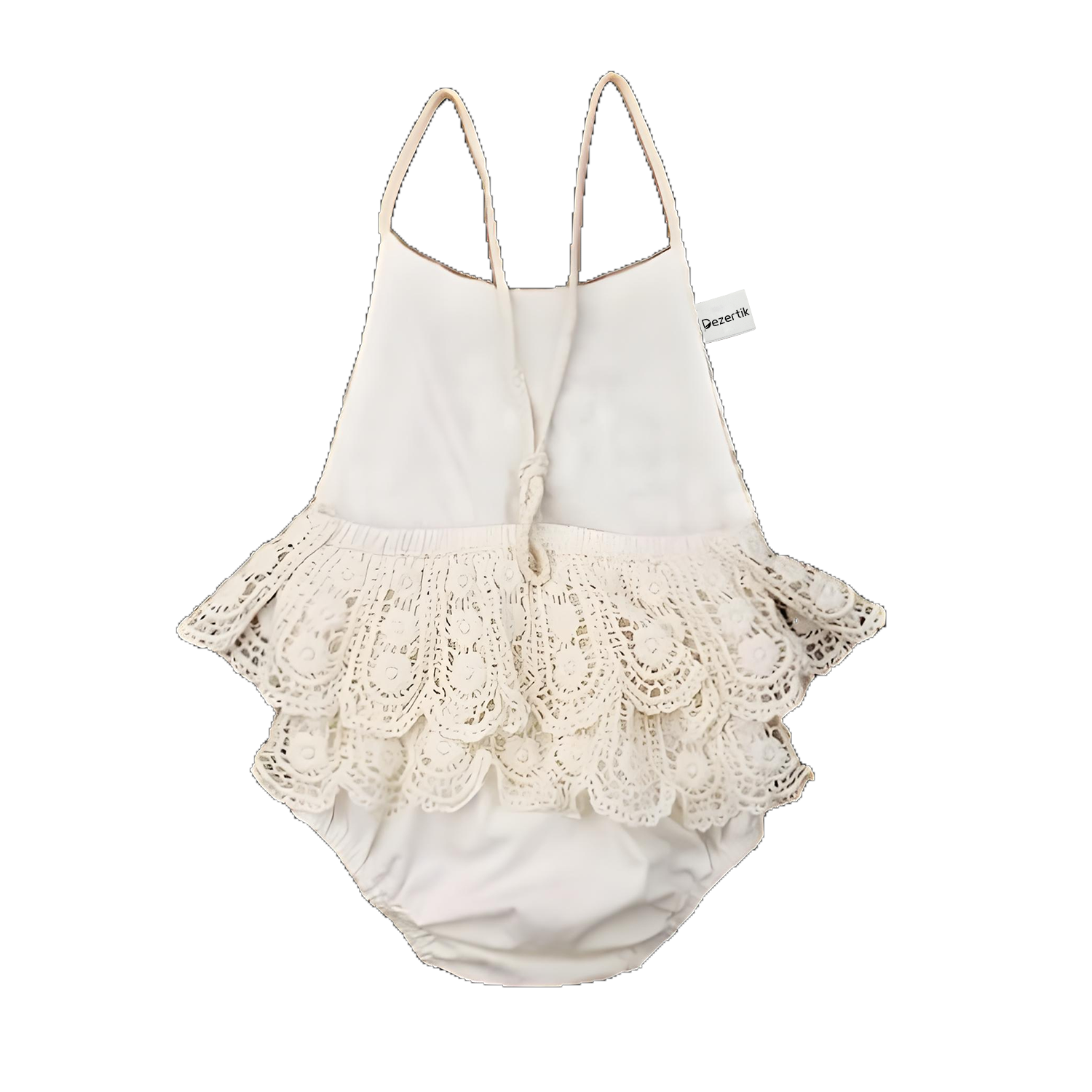 Baby Lace Lace-Edged Bodysuit with Lace-Up Mesh Design 2